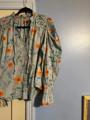 This item is the Free People "Meant To Be" Vintage Combo Floral Ruffled Cotton Blouse thumbnail 2