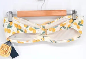 NEW Hollister Swim Crochet Bandeau Bikini Top Lemon Print White Yellow L thumbnail 6