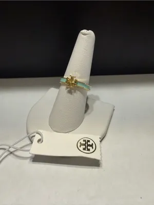 NWT Tory Burch Kira Enamel Mint Green Gold Tone Size 8 Ring 18k Gold Plated thumbnail 2