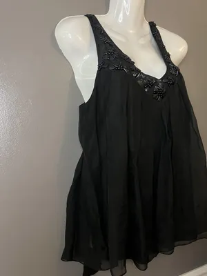 Rebecca Taylor Shirt Womens 6 Black Silk Beaded Embellished Flowy Tank Top thumbnail 3