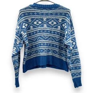 American Eagle Blue & White Fair Isle Snowdrift Long Sleeve Sweater Sz‎ S thumbnail 6