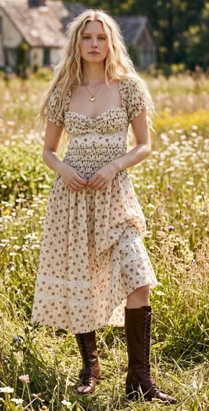Free People Dainty Cottage Ethereal Bali Juniper Midi Dress 8 Lace Cream Floral thumbnail 1