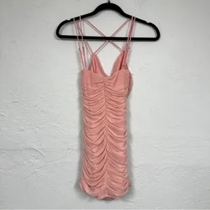 Lucy In The Sky Pink Strappy Ruched Bodycon Mini Dress Womens S Party Cocktail thumbnail 6