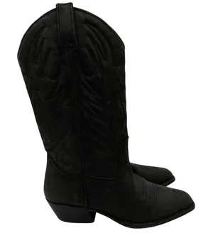 Wild Pair Black Leather Western Cowboy Boots Women 7B Pointed Toe Brazil thumbnail 1