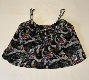 Vintage Victoria’s Secret Black Floral Pajama Lingerie Cropped Cami Top Sz Large thumbnail 1