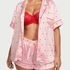 Victorias Secret Satin Pajama Set Pink Hearts thumbnail 1
