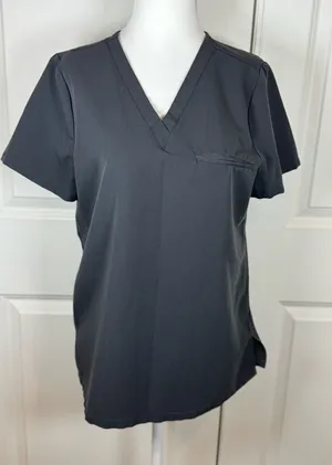 Mandala Scrubs Gray Scrub Top Small Stretch V Neck Medical Nurse Doctor Uniform Pocket thumbnail 1