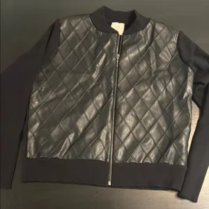 Sioni‎ Black Quilted Faux Leather Knit Bomber Jacket Sweater Large thumbnail 1