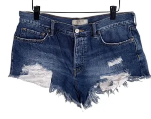 We The Free Free People‎ Distressed Denim Shorts Blue Button Fly Sz 28 High Rise thumbnail 1