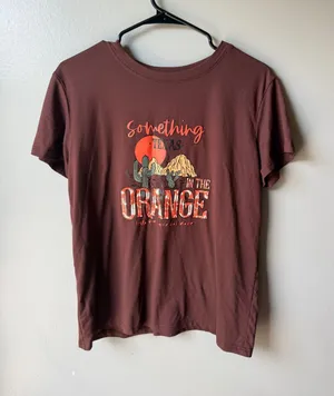 SheIn Texas Orange Graphic Western Country Tee Brown Large thumbnail 1