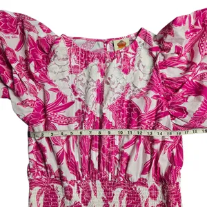 Farm‎ Rio Tropical Woodcut Mini Pink Dress Size: L thumbnail 5
