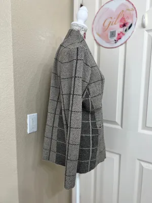 NIC+ZOE Taupe Plaid Sweater Blazer size L thumbnail 3