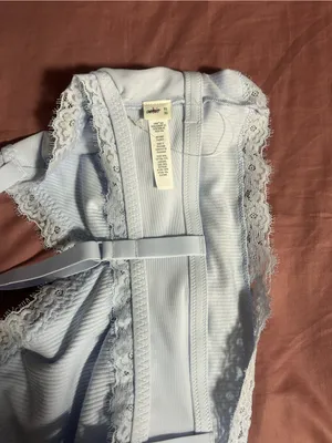 aerie Light Blue Lace-Trim Ribbed Bralette Size XL thumbnail 3