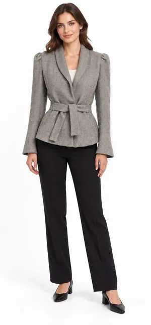 Vintage ‘80s Peabody House Gray Beige Wool Blend Belted Single Breasted Blazer thumbnail 1
