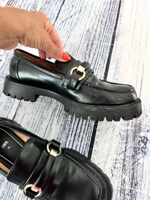 Zara Classic Black Chunky Lug Sole Loafer thumbnail 4