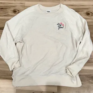 Victoria’s Secret PINK Cream Embroidered Fuzzy Crewneck Sweatshirt Women’s Small thumbnail 1