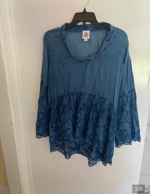 ivy jane Indigo Blue Embroidered Peasant Tunic thumbnail 2