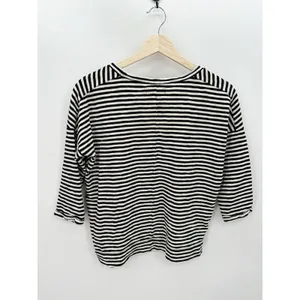 Madewell Black White Striped 3/4 Sleeve Side‎ Button Thick Cotton Top Womens XS thumbnail 2