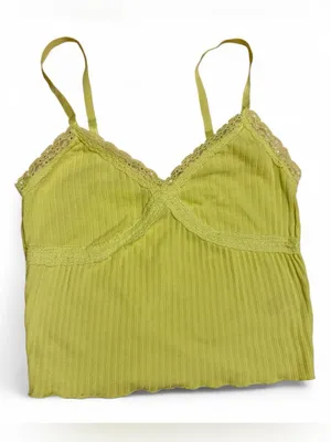 wild fable Lime Green Ribbed Lace-Trim Cami thumbnail 1
