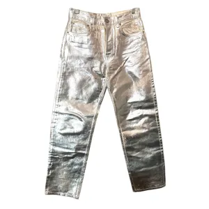ZARA Metallic Mid-Rise Boyfriend‎ Jean Silver Sz 6 thumbnail 4