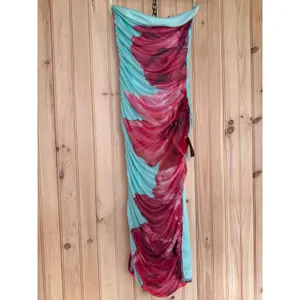 NWT Lulus Jeanna Aqua and Pink Floral Mesh Midi Dress Strapless Party Sz XS FLOW thumbnail 2