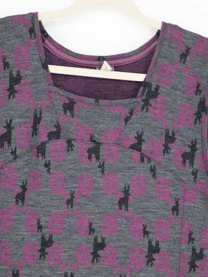 Ibex Merino Wool Dress Medium 100% Zque Certified Gray Purple Black Print Layer thumbnail 3