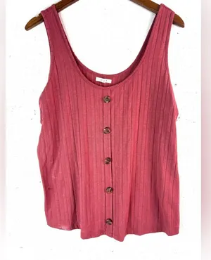 Maurices XL Y2K Ribbed Button Detail Crop Tank Too in Mauve Pink Tank Top thumbnail 1