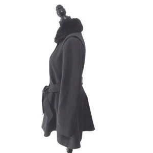Laundry by Design Women Charcoal Gray Wool Blend Faux Fur Collar Belted Coat M thumbnail 3