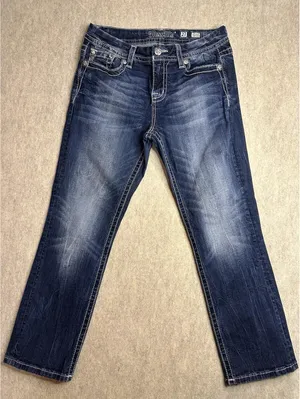 MISS ME Jeans Mid Rise Easy Cropped Bling Embellished Floral Design 27x23 thumbnail 1