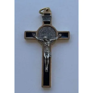 Vintage Ebony Inlay Crucifix Pendant 3" Jesus Christ Pectoral cross Pendant thumbnail 6
