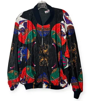 Vintage Kocal Baroque Bomber Jacket Hot Air Balloon Print Windbreaker 80s 1 Size thumbnail 1