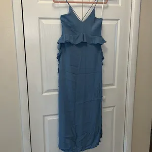 Elliatt rapture ruffle dress blue size small‎ criss cross back midi thumbnail 9