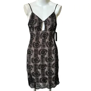 Women's Black Lace Bodycon Dress Sleeveless V-Neck Party S thumbnail 6