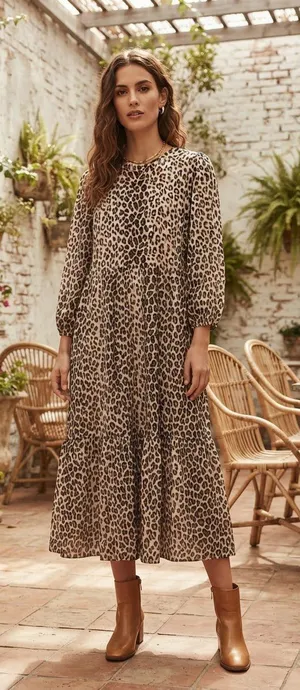 Zara Leopard Print Tiered Midi Dress Women’s Size M thumbnail 1