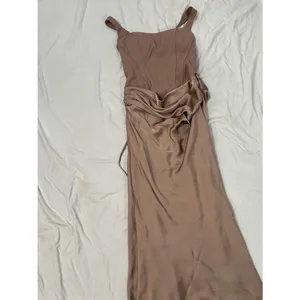Brown Satin Corset Draped Maxi Dress Size 2 Ruched Side Tie Formal Evening thumbnail 3