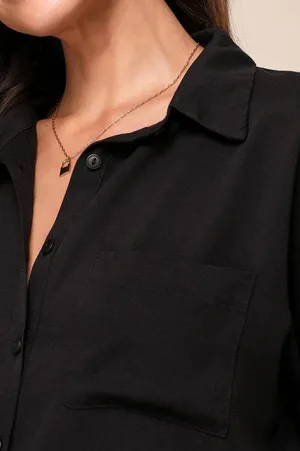 Lulus Black Short Sleeve Button-Up Top thumbnail 4