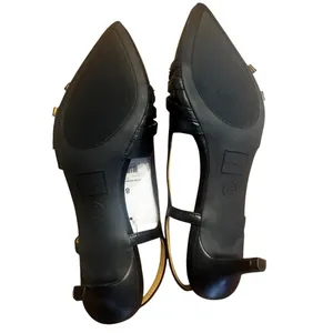 NWT Scoop Black Pointed Toe Slingback Kitten Heels Women's Size 8 Triple Buckle thumbnail 3