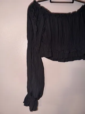 Altar'd State Black Off-Shoulder Ruffle Crop Top thumbnail 3