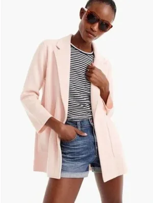 J. CREW | Sophie Pastel Pink Cotton Merino Blend Sweater Blazer | Medium thumbnail 1