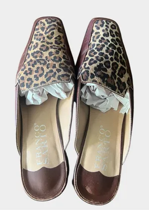 Franco Sarto Leopard Leather Square Toe Mule Loafers 8.5M thumbnail 1