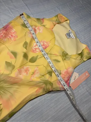 Vintage Dressbarn Yellow Floral Chiffon Midi Dress - Size 12 - NWT thumbnail 5