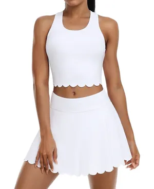 NWT Womens Tennis Skirt Set Built-In Shorts Scalloped Active Set White XS thumbnail 1