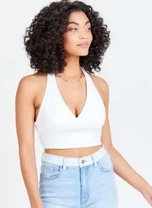 Altar'd State -1645 White Halter Top Back Tie Sleeveless Crop Top‎ - Size Large thumbnail 1