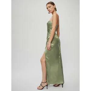 Reformation Barrow Silk Dress Artichoke Green Strapless Maxi Slit Size 8 NWT thumbnail 4