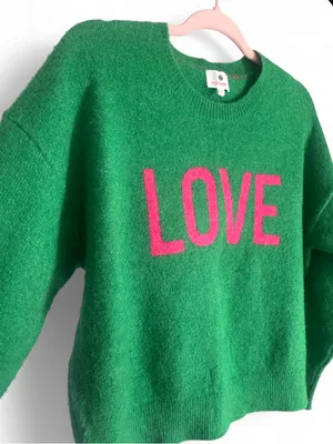 Sundry Love Oversized Green Crewneck Sweater with Pink Graphic Size Small thumbnail 6