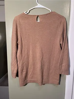 Talbots Women’s Sz Medium Pure Cashmere Sweater Dark Chestnut Heather 3/4 Sleeve thumbnail 7