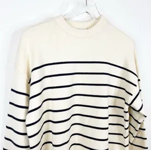 ZARA NWT Striped Crewneck Pullover Sweater S Cream Blue thumbnail 4
