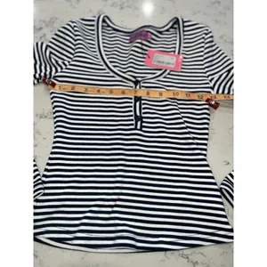 Edikted Women's XS Slim Fit Navy & White Knit Long Sleeve Henley Tee‎ thumbnail 4