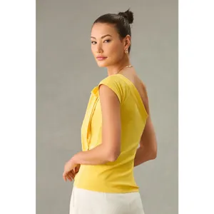 Anthropologie Maeve One Shoulder Bow Top Yellow Size Small New thumbnail 12