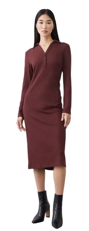 Banana Republic Wide-Ribbed Knit Midi Dress Vino Rosso Burgundy Long‎ Sleeve L thumbnail 1